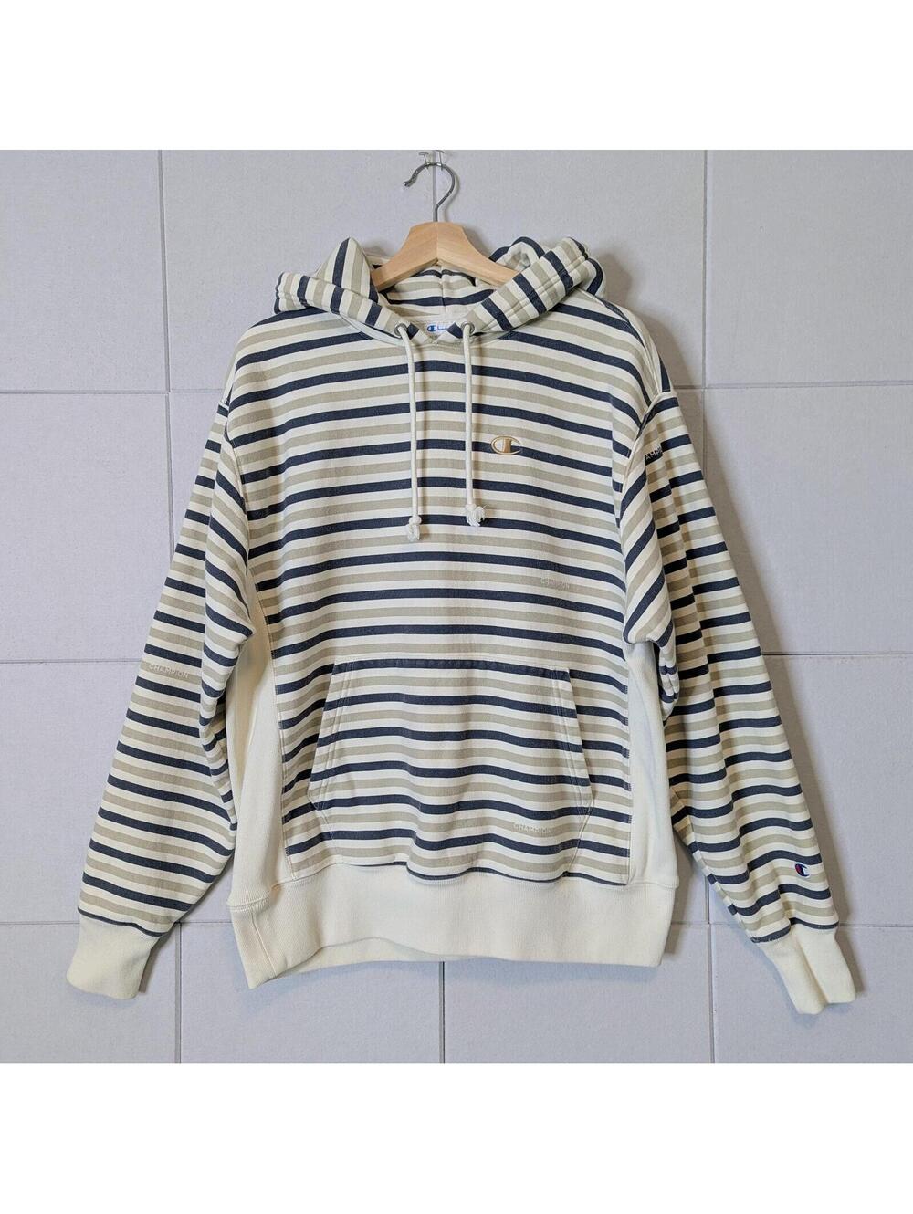 Vintage Champion reverse weave striped hoodie sweatshirt